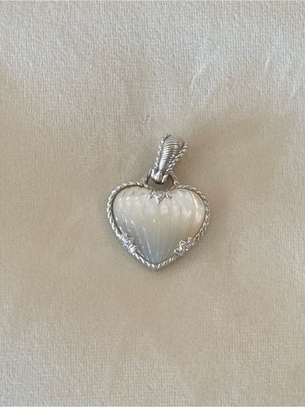 Judith Ripka 925 Sterling Silver Carved Mother of Pearl Heart Enhancer Pendant